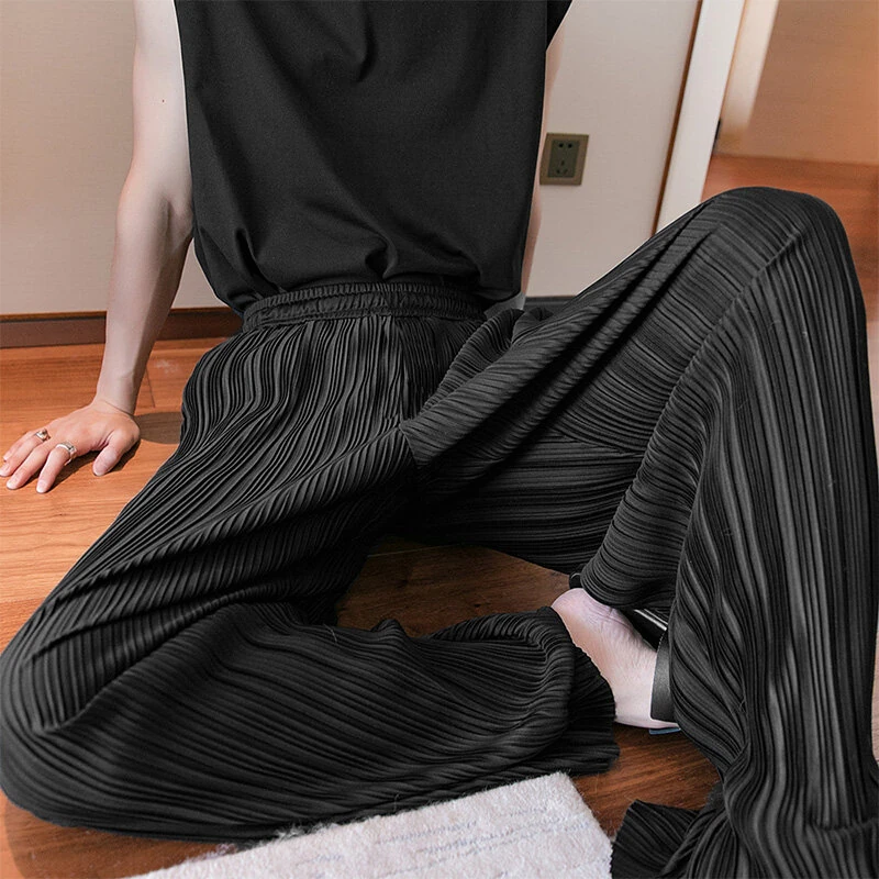 (image for) INCERUN Men Pants Comfy Loose Fit Straight Leg Designer Textured Casual Mopped Trousers Daily Black Pants Casual Gray Pants Fashion White Pants