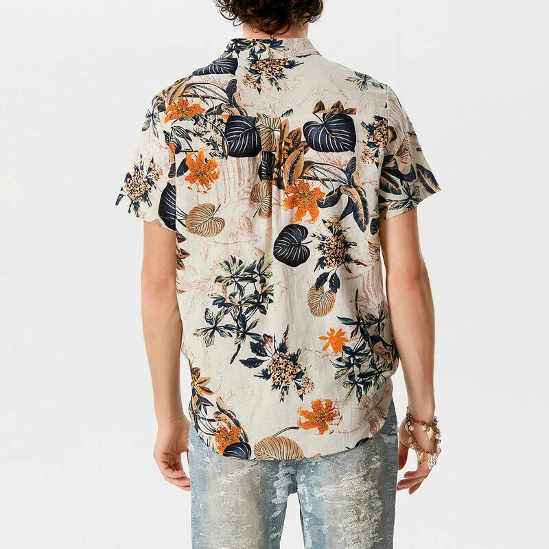 (image for) INCERUN Mens Shirts Hawaiian Short Sleeve Shirts Summer Holiday Beach Men Shirt Tropical Leaves Print Henley Shirts