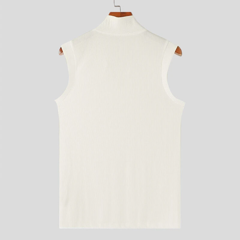 (image for) INCERUN Mens Solid Knit Textured Notched Neck Vest Elastic Sleeveless Tank Top for Male