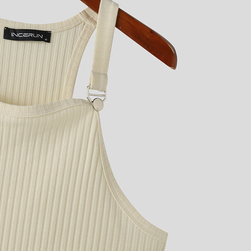 (image for) INCERUN Mens Solid Knit Textured Sleeveless Vest Fashion Solid Color Metal Button Strap Tank Top for Men