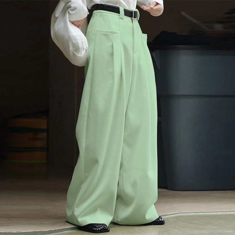 (image for) INCERUN Mens Solid Pleated Design Casual Straight Pants Casual Comfortable Wide Legged Long Pant with Pockets